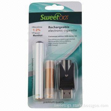 Rechargeable Electronic Cigarette, w/USB Charger, Menthol Cartridge Refills, 2.5-hours Charging Time